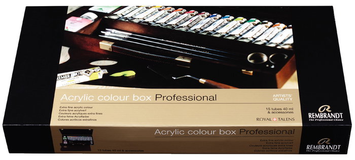 Rembrandt Set de couleurs acryliques Professional en boîte en bois, 15 x 40 ml + accessoires Rembrandt Set de couleurs acryliques Professional en boîte en bois, 15 x 40 ml + accessoires